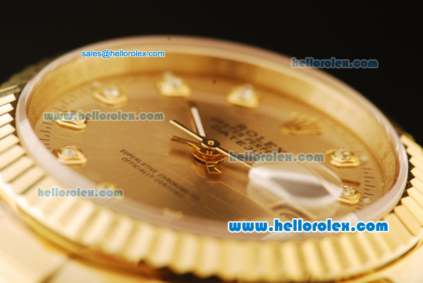 Rolex Datejust Automatic Movement ETA Coating Case with Gold Case and Strap-Diamond Markers - Click Image to Close